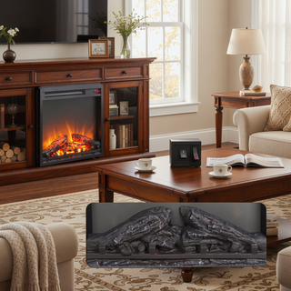 Sunvega 18 inch Electric Fireplace Insert with Realistic Flame Log Set and Ultra Thin Heater