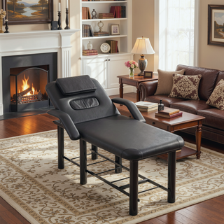 Sunvega Professional Black PU Leather Beauty Bed with Removable Headrest and Breast Cushions