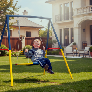 Sunvega Heavy-Duty A-Frame Metal Outdoor Swing Set with Saucer and Belt Swings