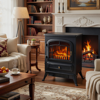 Sunvega Freestanding Fireplace Mantel with Baroque Design and Storage Columns