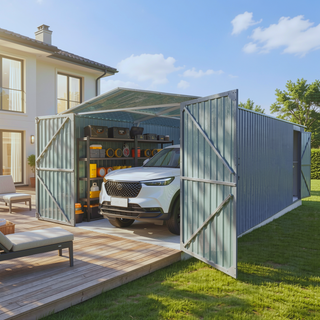 Sunvega 20x13 FT Outdoor Metal Garage Shed with 2 Lockable Doors and 4 Vents