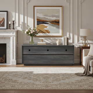 Sunvega Modern Wavy TV Stand Rounded Corner Cabinet for Living Room Storage