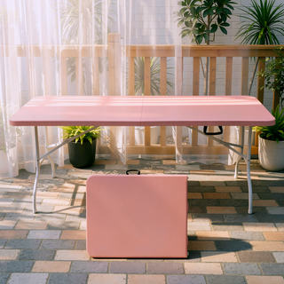 Sunvega 8ft Pink Folding Table with Waterproof Top and Foldable Design for Camping