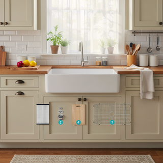 Sunvega 33 Inch White Porcelain Ceramic Farmhouse Kitchen Sink Workstation with Reversible Apron