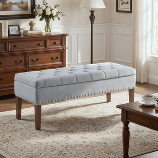 Sunvega Plush Tufted Storage Bench with Nail Accent for Bedroom Seating