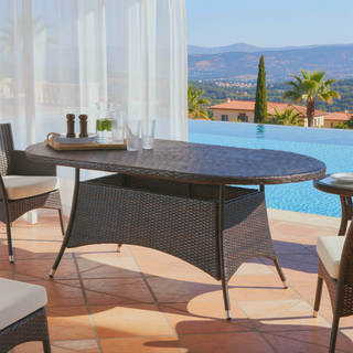 Sunvega Outdoor Oval Wicker Dining Table with Silver-Tipped Legs for Patio