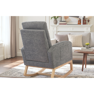 Sunvega Modern Upholstered Nursery Glider Rocking Chair with High Backrest and Side Pocket