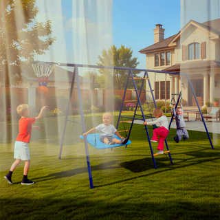 Sunvega 6 in 1 Swing Set with Climbing Ladder Net Trapeze Bar Hammock and Belt Swing