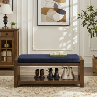 Sunvega Modern Accent Bench with Removable Cushion and Lower Storage Shelf