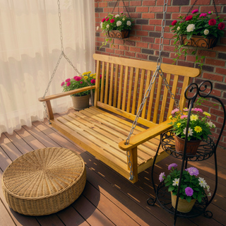Sunvega Fir Wood Porch Swing with Armrests and Hanging Chains for Outdoor