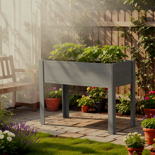 Sunvega Natural Solid Wood Raised Garden Bed with Legs for Outdoor Plants Flowers Fruits Vegetable Herb Growing