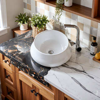 Sunvega White Ceramic Vessel Bathroom Sink Basin with Hydro-Repellent Surface