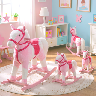 Sunvega ASTM-F963 Certified Spring Rocking Horse with Plush Fabric and Animal Sounds