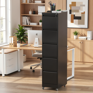 Sunvega 5 Drawer Metal Vertical File Cabinet with Lock on Wheels for Home Office
