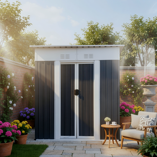 Sunvega 5FT x 3FT Grey Outdoor Pent Roof Garden Tool Storage Shed House