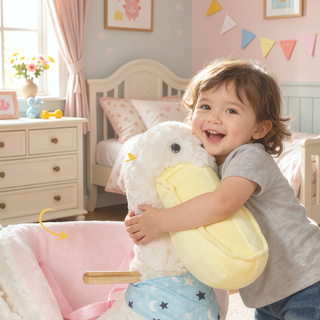Sunvega ASTM-F963 Certified Spring Rocking Horse with Plush Fabric and Animal Sounds