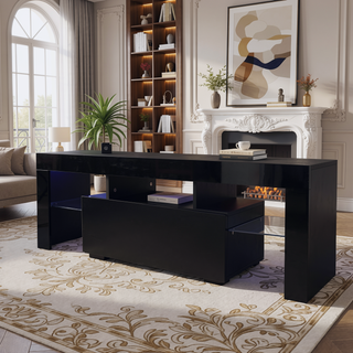 Sunvega Wall Mounted Floating 80 Inch TV Stand with LED Lights and Charging Station