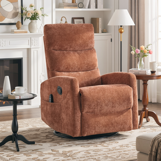 Sunvega Fabric Heat Massage Manual Recliner Chair with Rocker and Swivel for Living Room