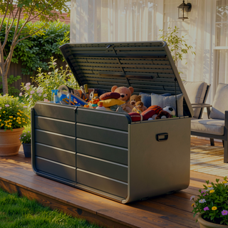 Sunvega 120 Gallon All-Weather Waterproof Lockable Outdoor Metal Storage Box with Wheels