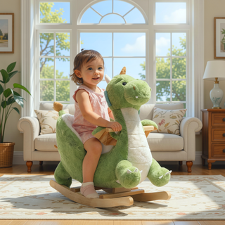 Sunvega ASTM-F963 Certified Spring Rocking Horse with Plush Fabric and Animal Sounds