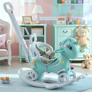 Sunvega Unicorn Rocking Horse for Toddlers with Push Handle and Backrest