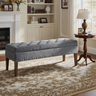 Sunvega Plush Tufted Storage Bench with Nail Accent for Bedroom Seating