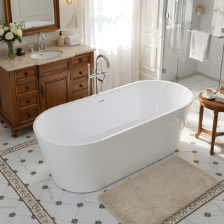 Sunvega Premium High-back Oval Acrylic Freestanding Soaker Bathtub Non-Slip Easy Clean