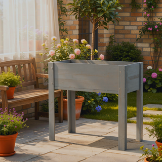 Sunvega Natural Solid Wood Raised Garden Bed with Legs for Outdoor Plants Flowers Fruits Vegetable Herb Growing