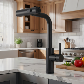 Sunvega Single Handle Kitchen Sink Faucet with Pull Out Sprayer and Deck Plate