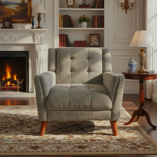 Sunvega Mid-Century Modern Armchair with Tufted Waffle Stitch and Tapered Brown Legs