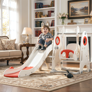 Sunvega 4-in-1 Indoor Toddler Playground with Slide Swing Climber Basketball Hoop