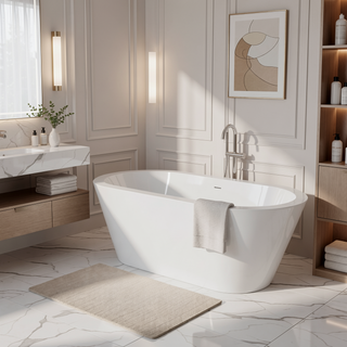 Sunvega Premium High-back Oval Acrylic Freestanding Soaker Bathtub Non-Slip Easy Clean