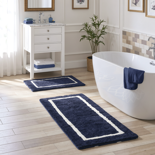 Sunvega Reversible High Pile Tufted Microfiber Bath Rug with Geometric Square and Stripes