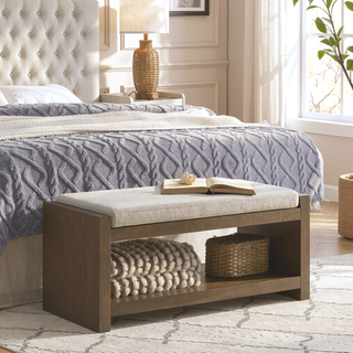 Sunvega Modern Accent Bench with Removable Cushion and Lower Storage Shelf