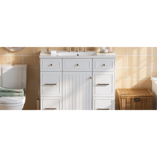 Sunvega 36 inch White Bathroom Vanity with Ceramic Sink and Soft Close Doors