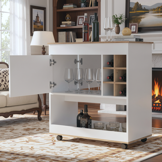 Sunvega Texas Bar Cart with Six Bottle Cubbies and One Cabinet