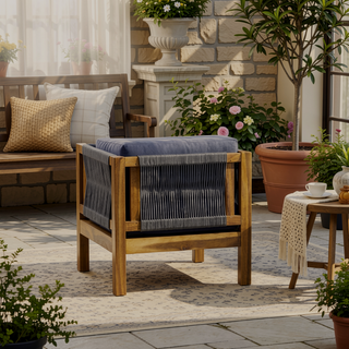 Sunvega Modern Acacia Wood Rattan Loveseat Set with Water-Resistant Cushions
