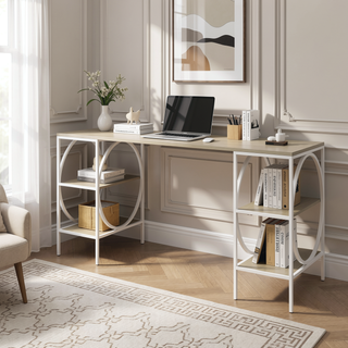 Sunvega Durable Engineered Wood Double Pedestal Desk with Light Woodgrain Finish