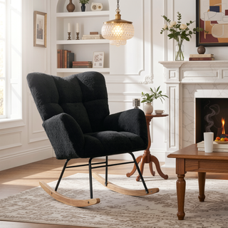 Sunvega Teddy Fabric Rocking Chair with Adjustable Footrest for Living Room