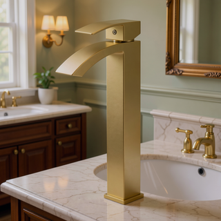 Sunvega Brushed Nickel Single Hole Waterfall Bathroom Sink Faucet with Single Handle