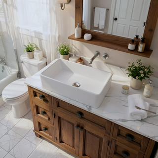 Sunvega 33 Inch White Porcelain Ceramic Farmhouse Kitchen Sink Workstation with Reversible Apron