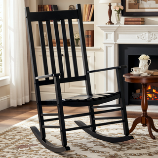Sunvega Classic Slatted Wooden Rocking Chair with Smooth Curves for Patio