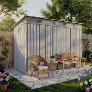 Sunvega 4 x 9 FT Outdoor Metal Storage Shed with Sloping Roof and 6 Vents
