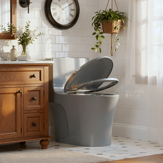 Sunvega Light Grey Elongated One-Piece Toilet with Dual Flush and Soft Closing Seat