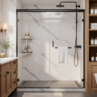 Sunvega 56-60" W x 72" H Matte Black Aluminum Frame Double Sliding Shower Door
