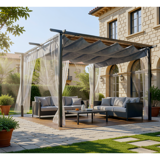 Sunvega Heavy-Duty Powder-Coated Steel Frame Retractable Pergola Canopy with PU Coating