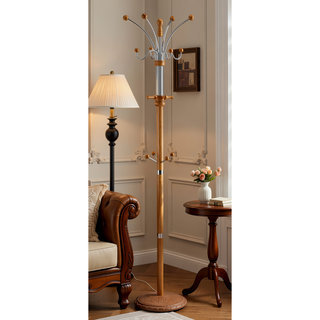Sunvega 73-Inch Tall Chrome and Wood Coat Rack with Espresso Finish