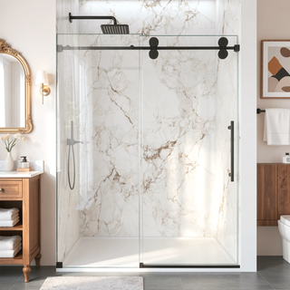 Sunvega Frameless Single Sliding Shower Door with 8mm Tempered Glass and Chrome Finish