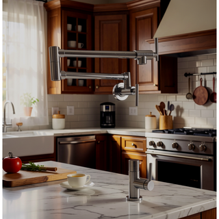 Sunvega Wall Mount Matte Black Pot Filler Faucet with 360 Degree Rotation and 2.2 GPM Aerator
