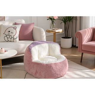 Sunvega Oversized Multicolor Faux Fur Bean Bag Chair with Shredded Sponge Filling